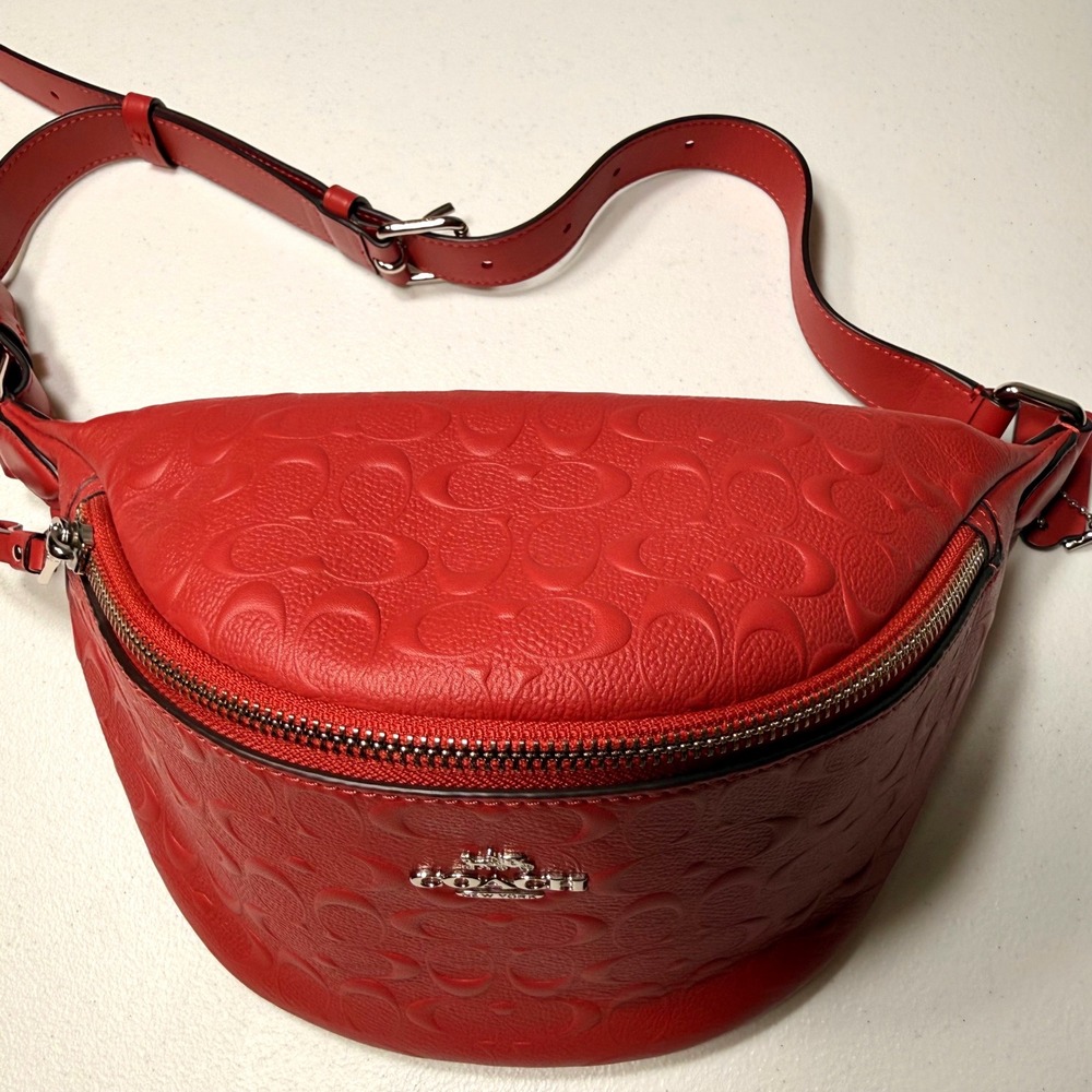 Coach Court Belt Bag Red Signature Embossed Leather Fanny Pack Waist Bag F84711 - Picture 6 of 15